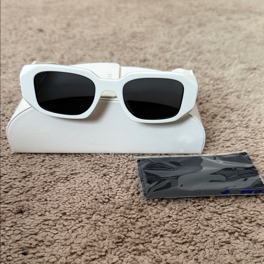 Prada White Frame Sunglasses with Black Lenses